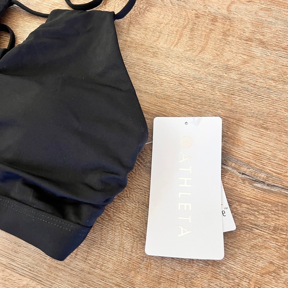 NWT Athleta High Neck Keyhole Bikini Top Black Size S UPF 50 Sport Swim Padded - Picture 2 of 4